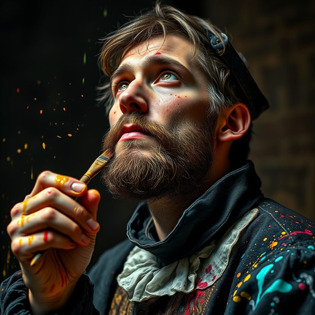 Hyper-Realistic Portrait of a 16th-Century Painter in Vibran...