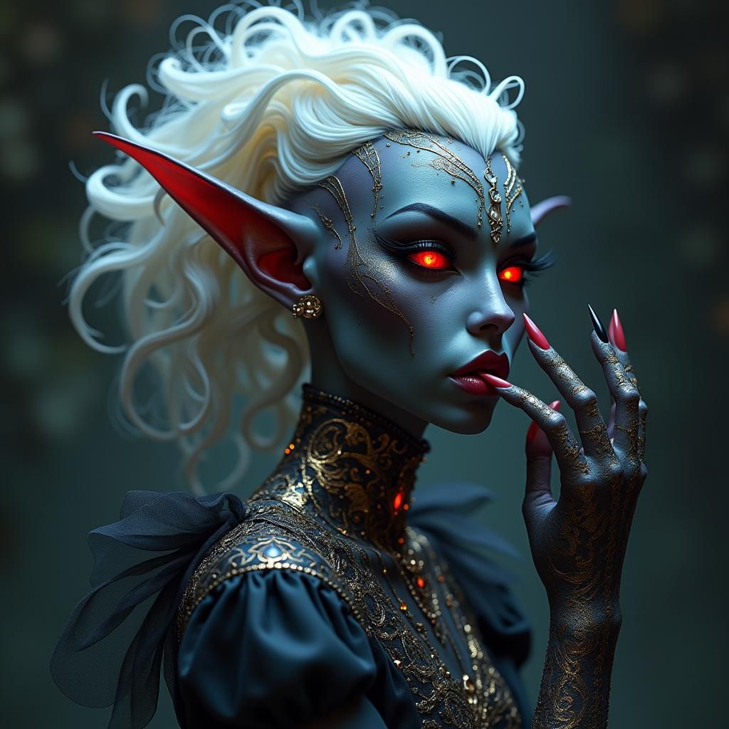 Glamorous Drow Elf in Ethereal Underdark