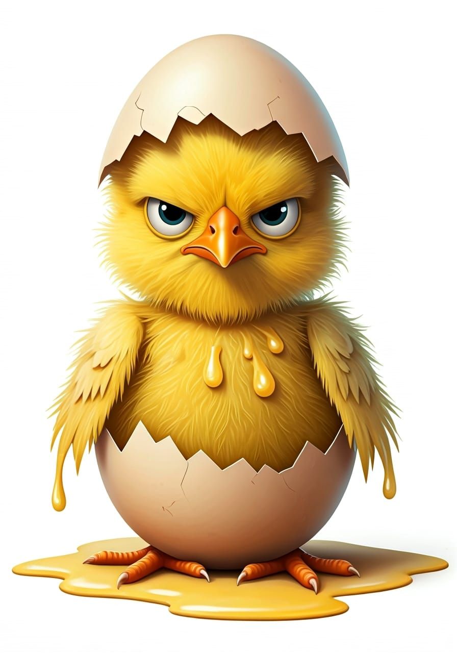 Grumpy Chick Hatches in Cartoon Style