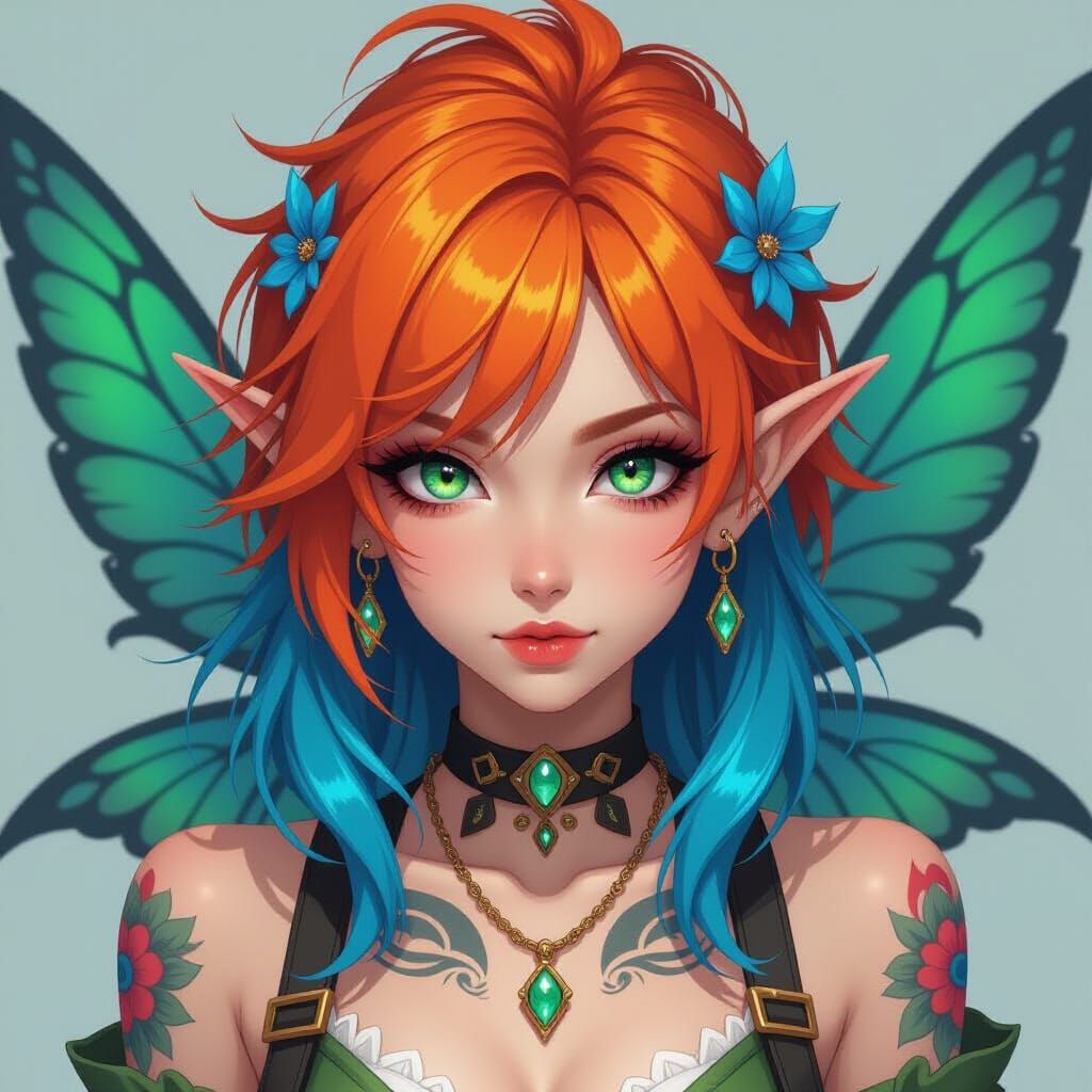 Anime Fairy Rebel in Hyperrealistic Street Art Style