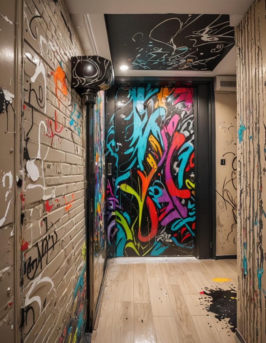 Modern Entrance with Graffiti Art Aesthetic