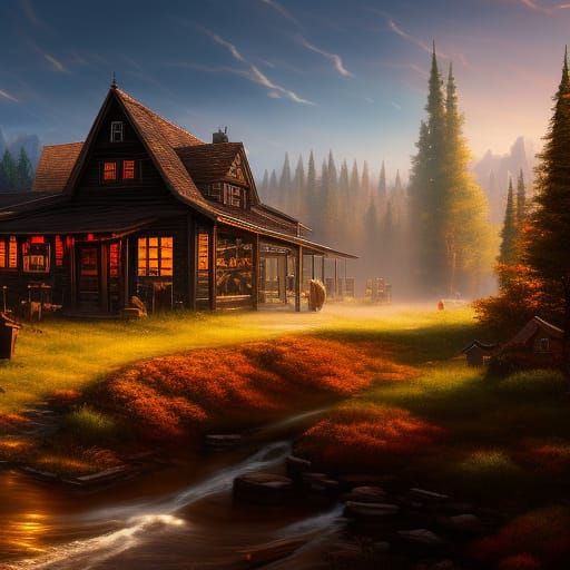 Autumn Tavern Dark Beer, Detailed Matte Painting