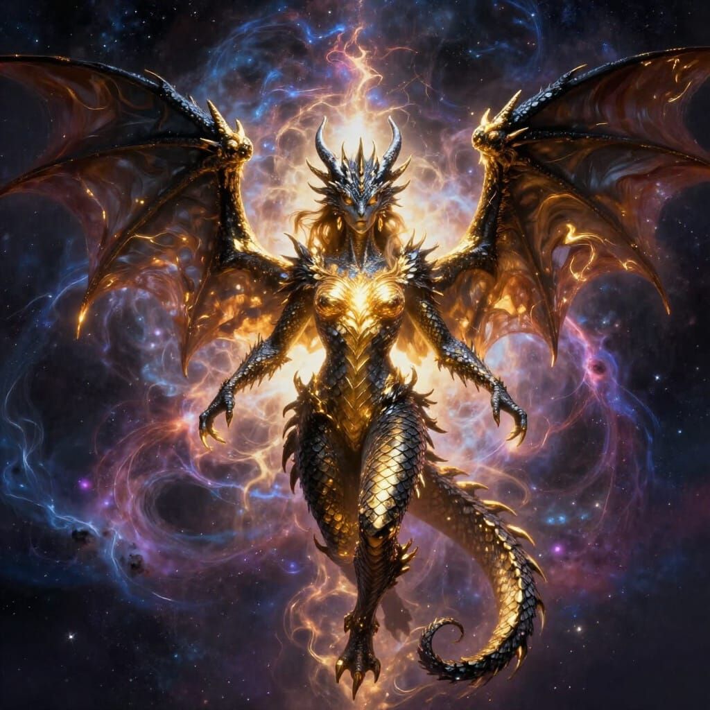 Majestic Dragon Goddess in Cosmic Fantasy Art
