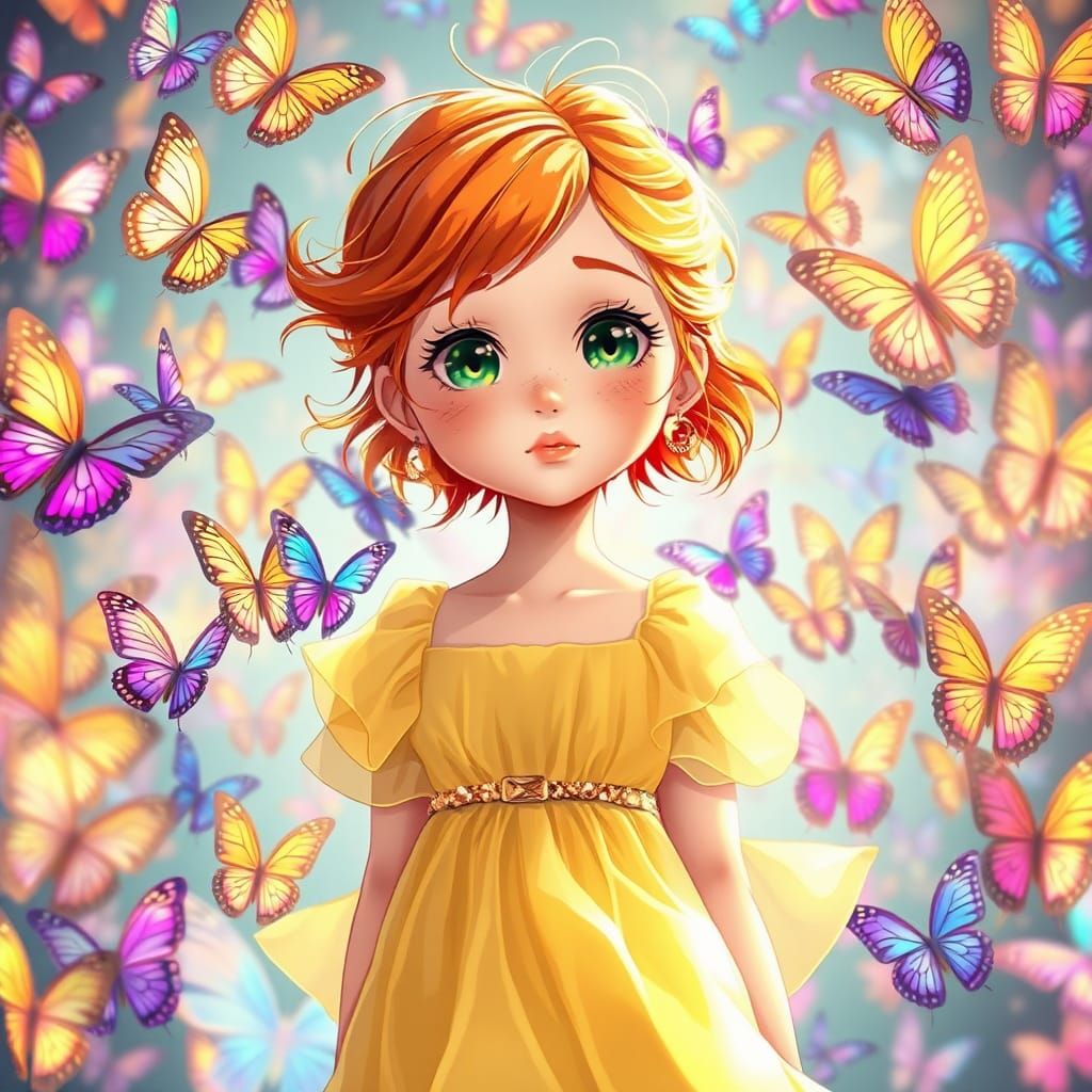 Girl with Butterflies in Hyperdetailed Style