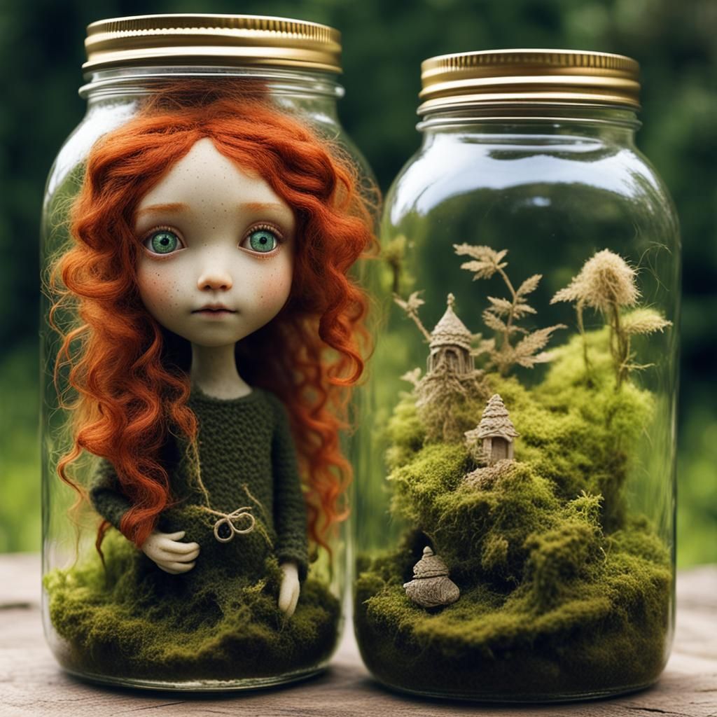 Redhead Fairy Witch in Mason Jar
