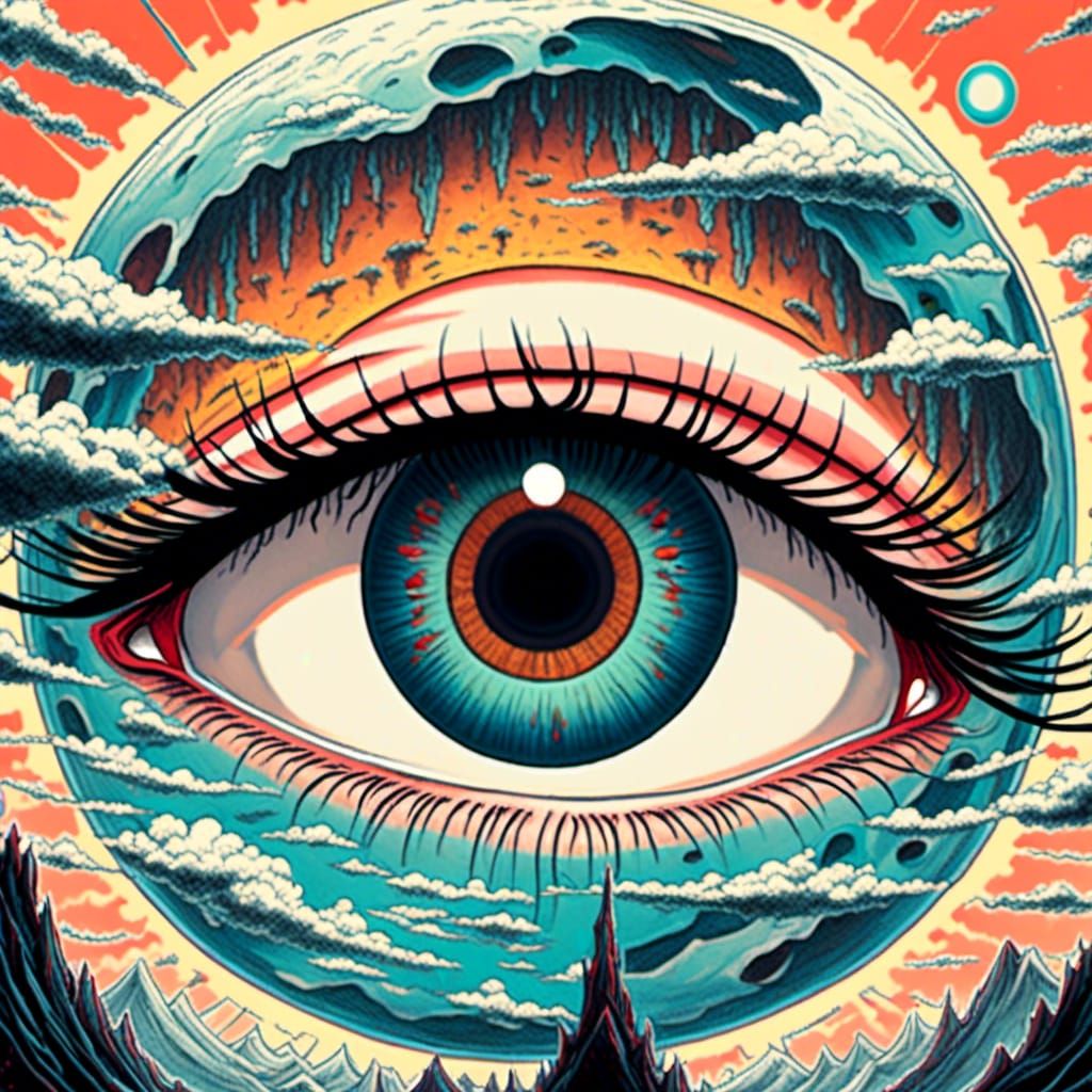 Surreal Eye with Planet Center: Digital Art