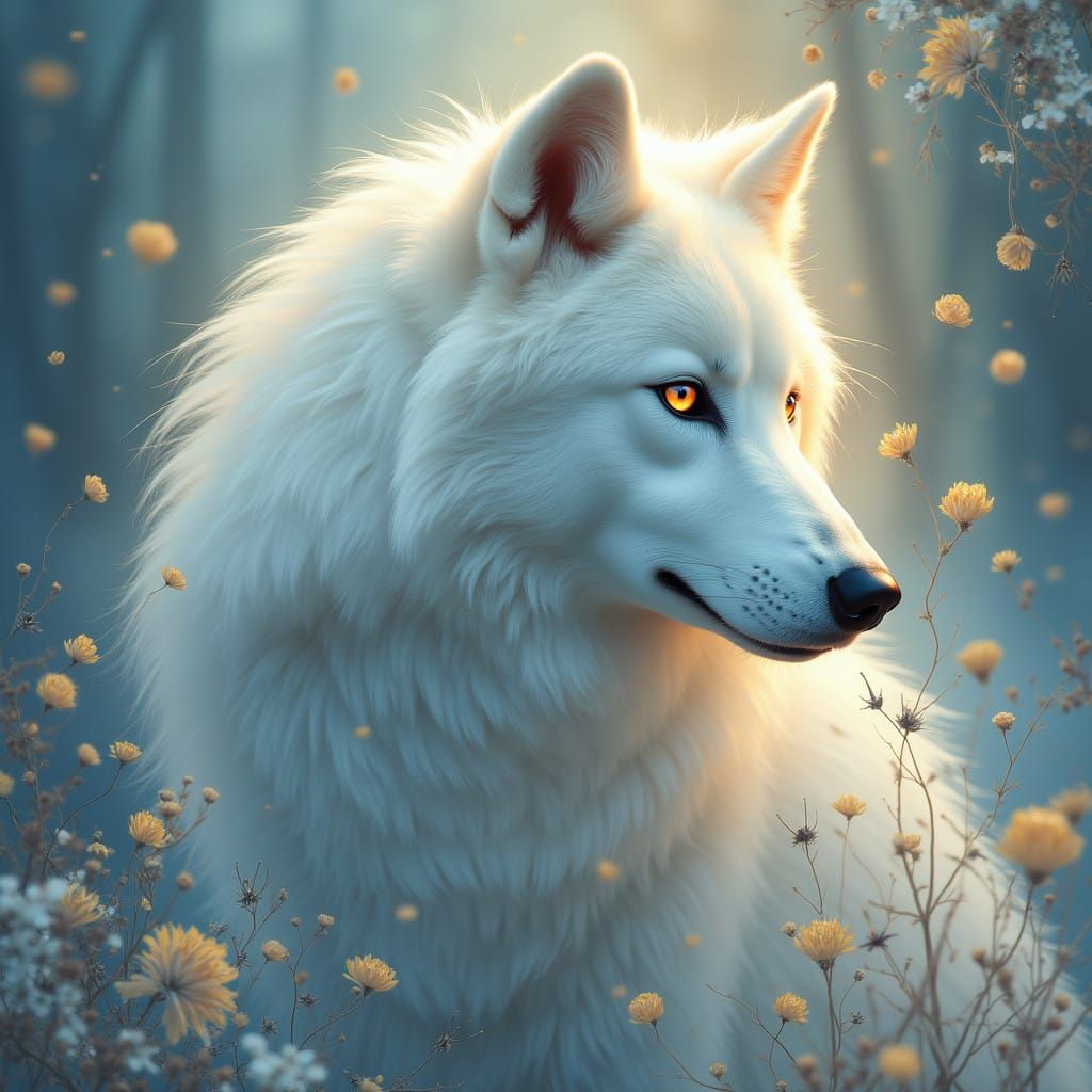 Ethereal White Wolf in Whispered Moonlight