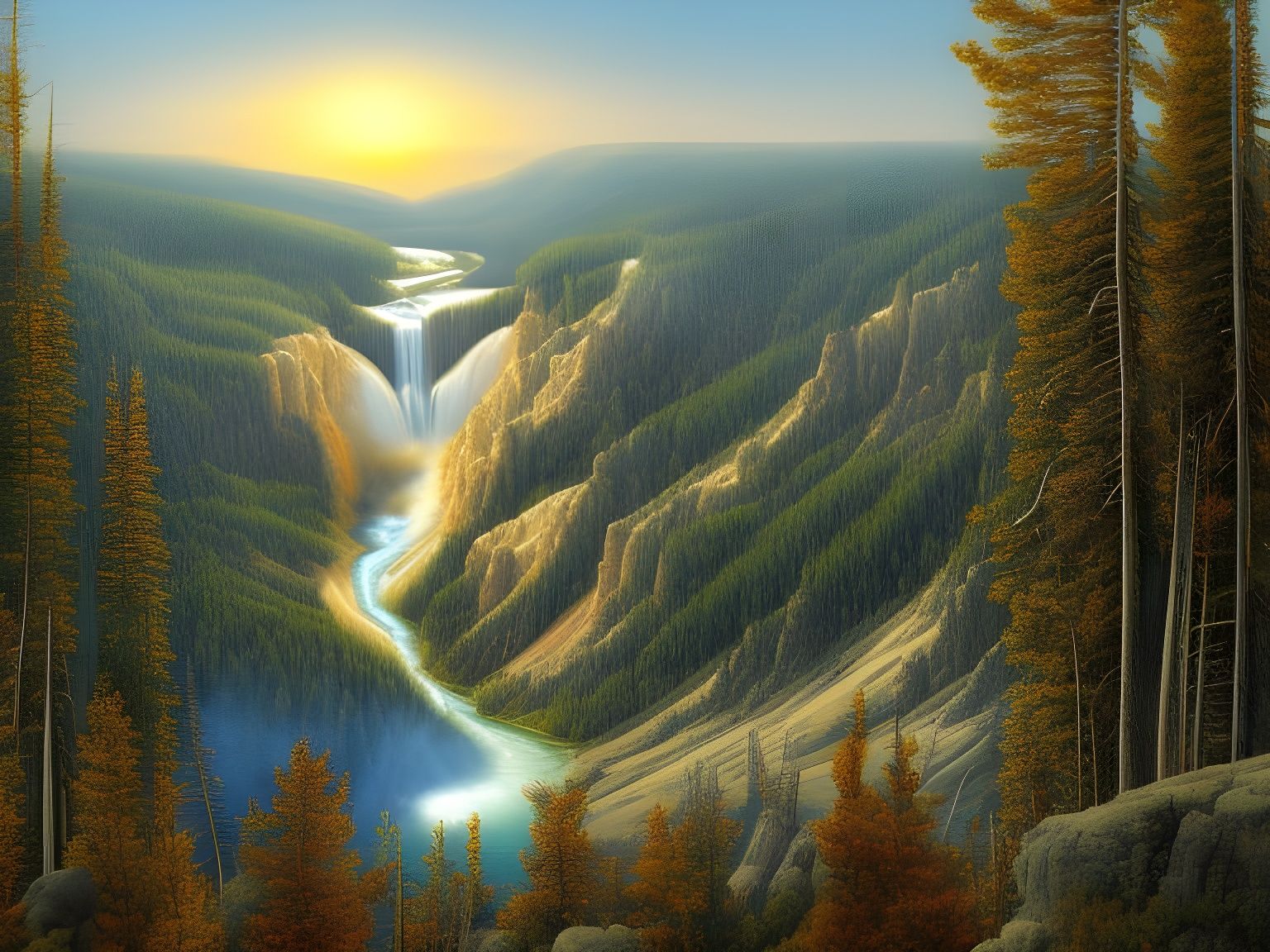 Hyperrealistic Yellowstone Landscape with Geysers and Wildli...