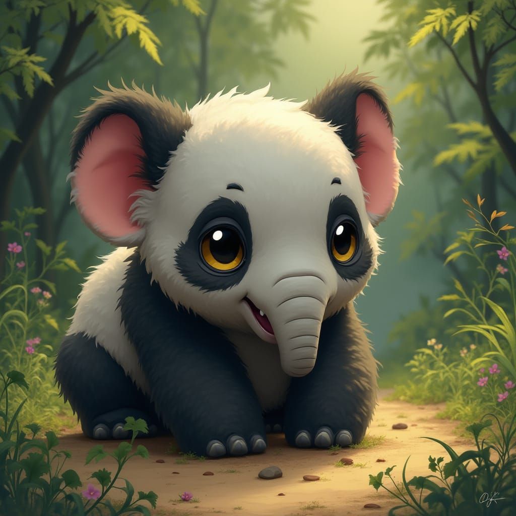 Elephant-Panther-Fox Hybrid in Vibrant Tropical Savannah