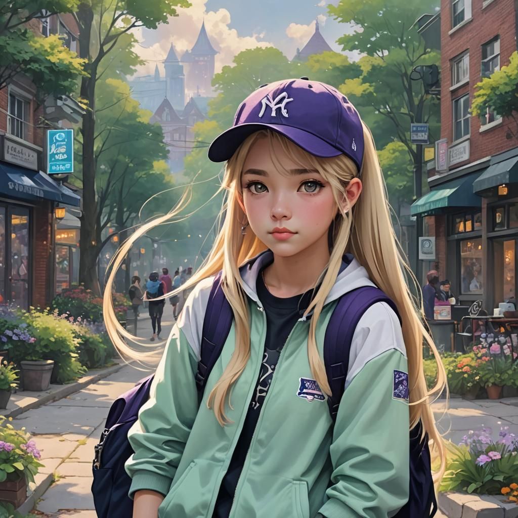 Anime Singer Eiko in Streetwear, Hyperdetailed Fantasy Style
