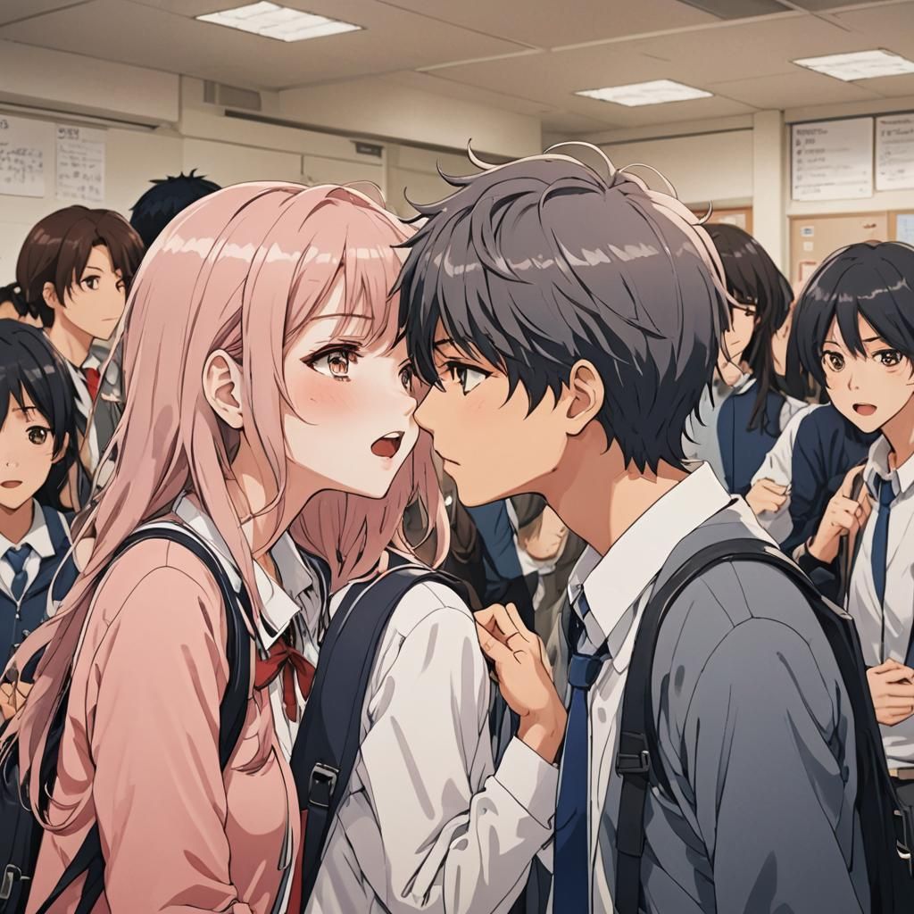 Anime Girl Shocked by Bully's Kiss
