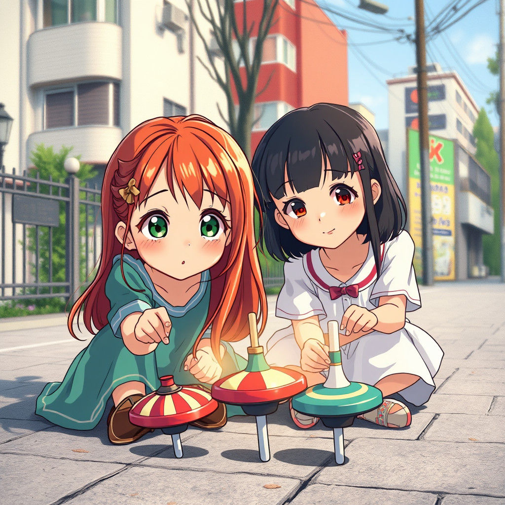 Anime Girls Play in Tokyo: Cel-Shaded Manga Art