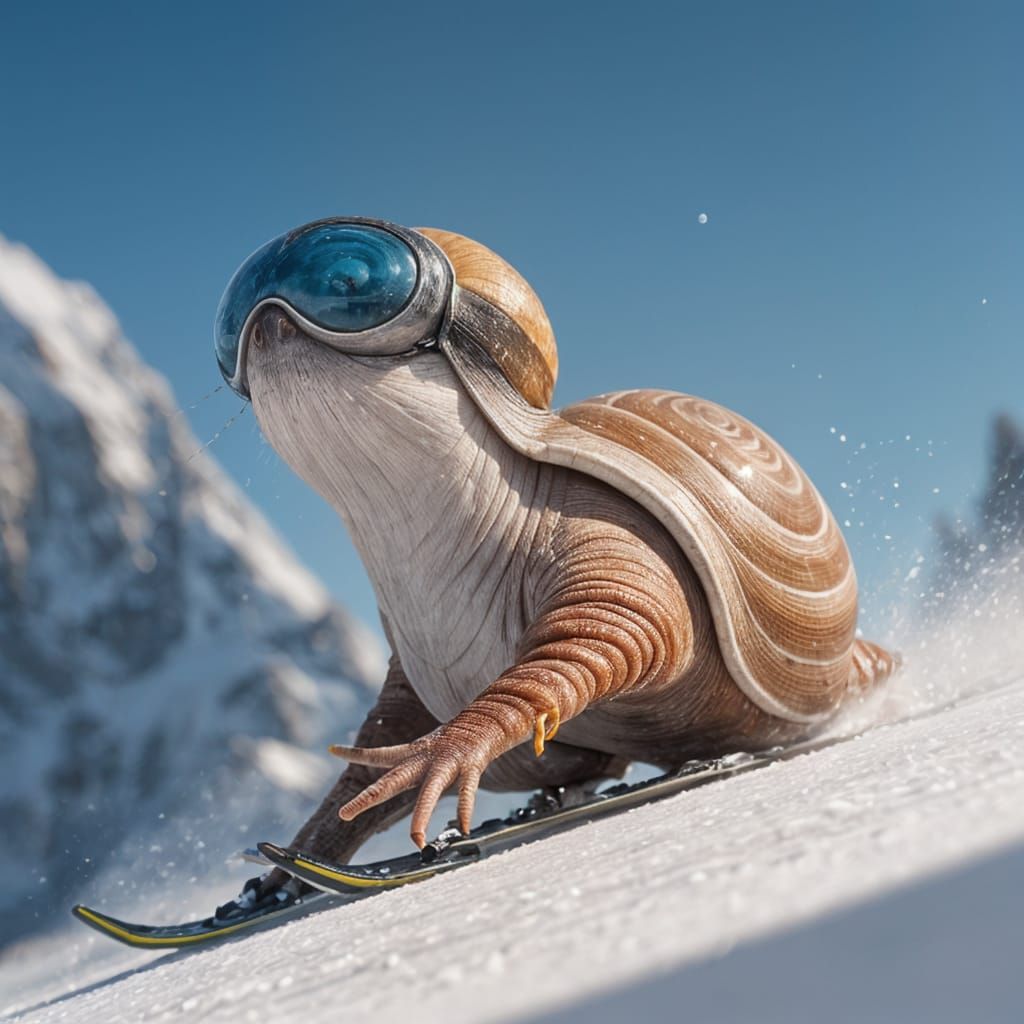 A snail  skiing donhill in bormio 3000