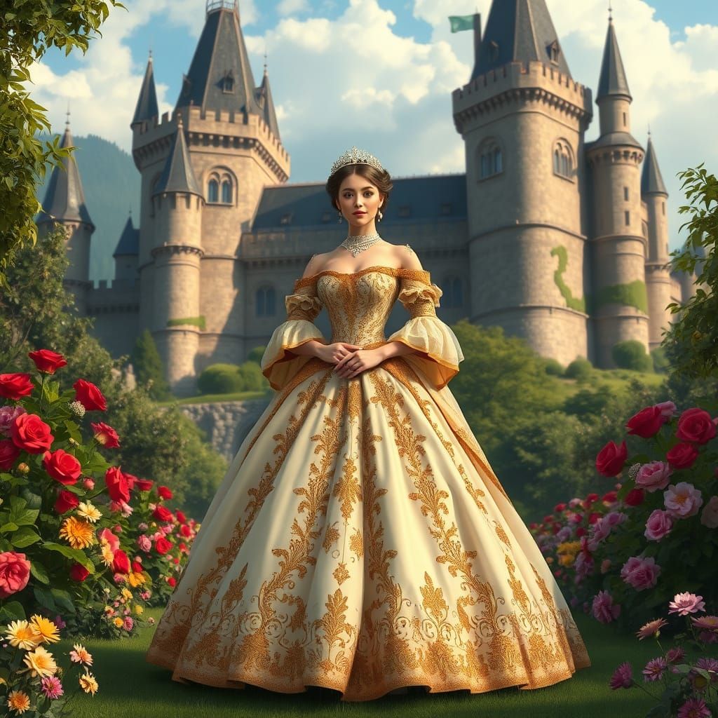 Regal Princess in Renaissance-Inspired Gown with Medieval Ca...