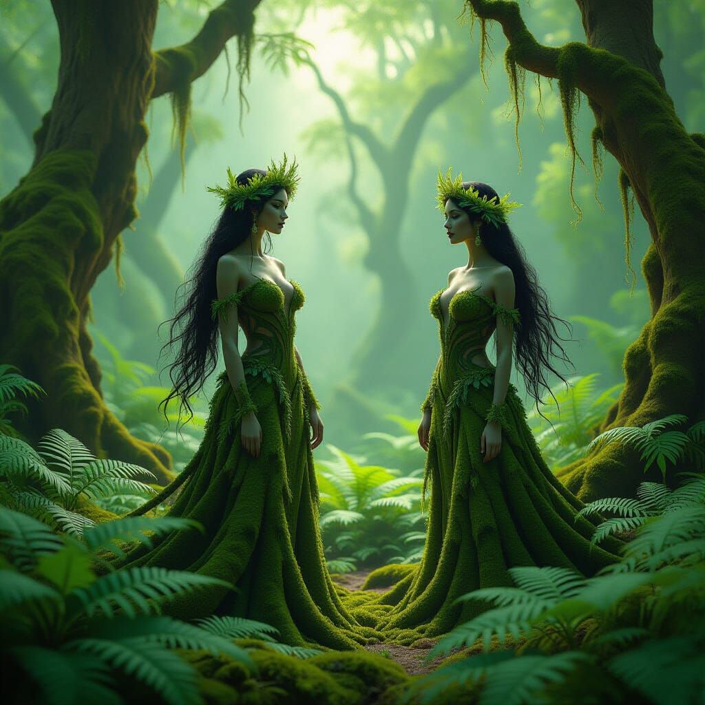 Ethereal Forest Goddesses in Abstract Art Style