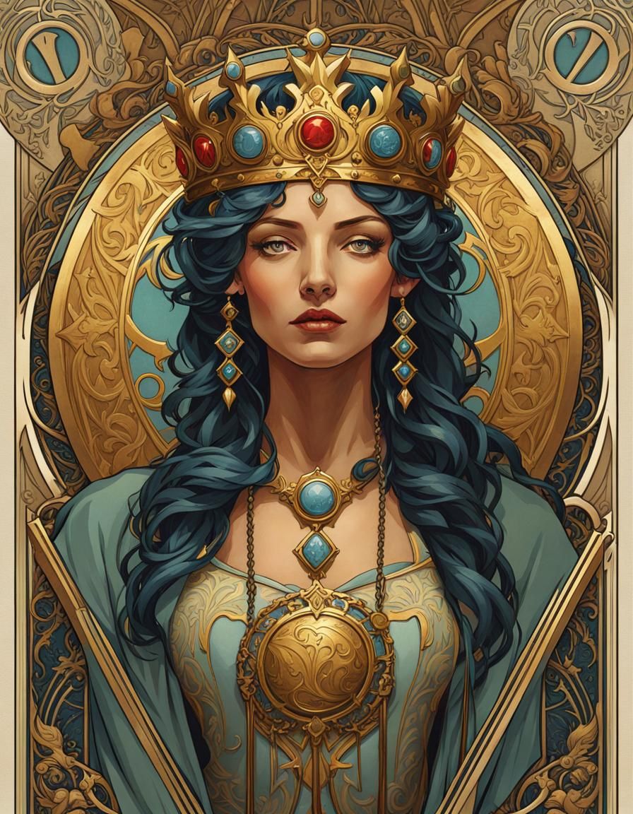 Crown of Swords Tarot Card in Art Nouveau Style