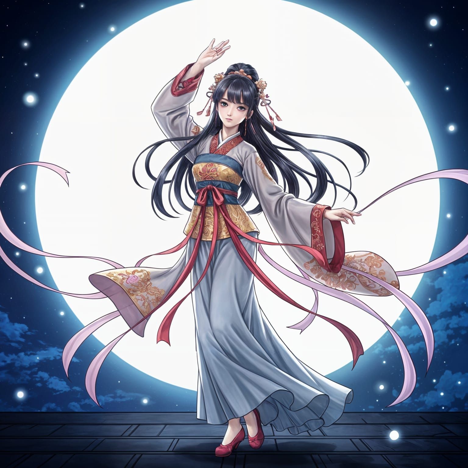 Elegant Tang Dynasty Dancer in Ethereal Moonlight