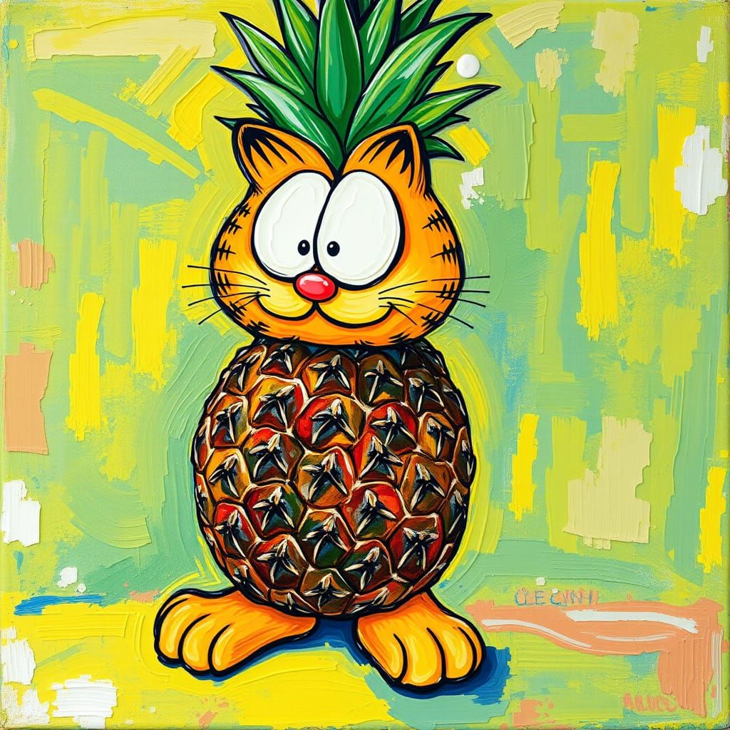 Surrealist Pineapple Garfield in Neo-Impressionist Oil Paint...