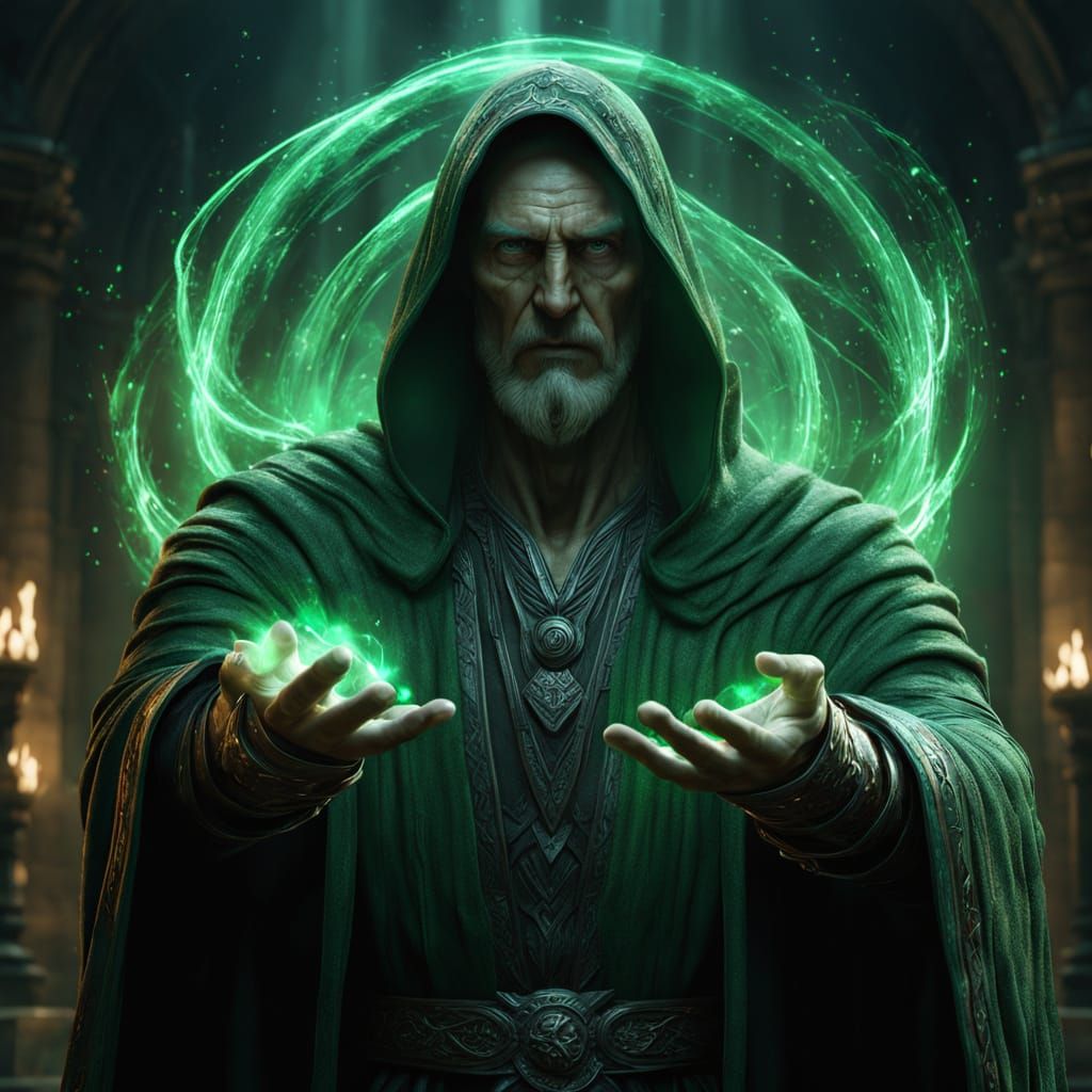 Dark Sorcerer Casting Spell with Green Energy in Unreal Engi...