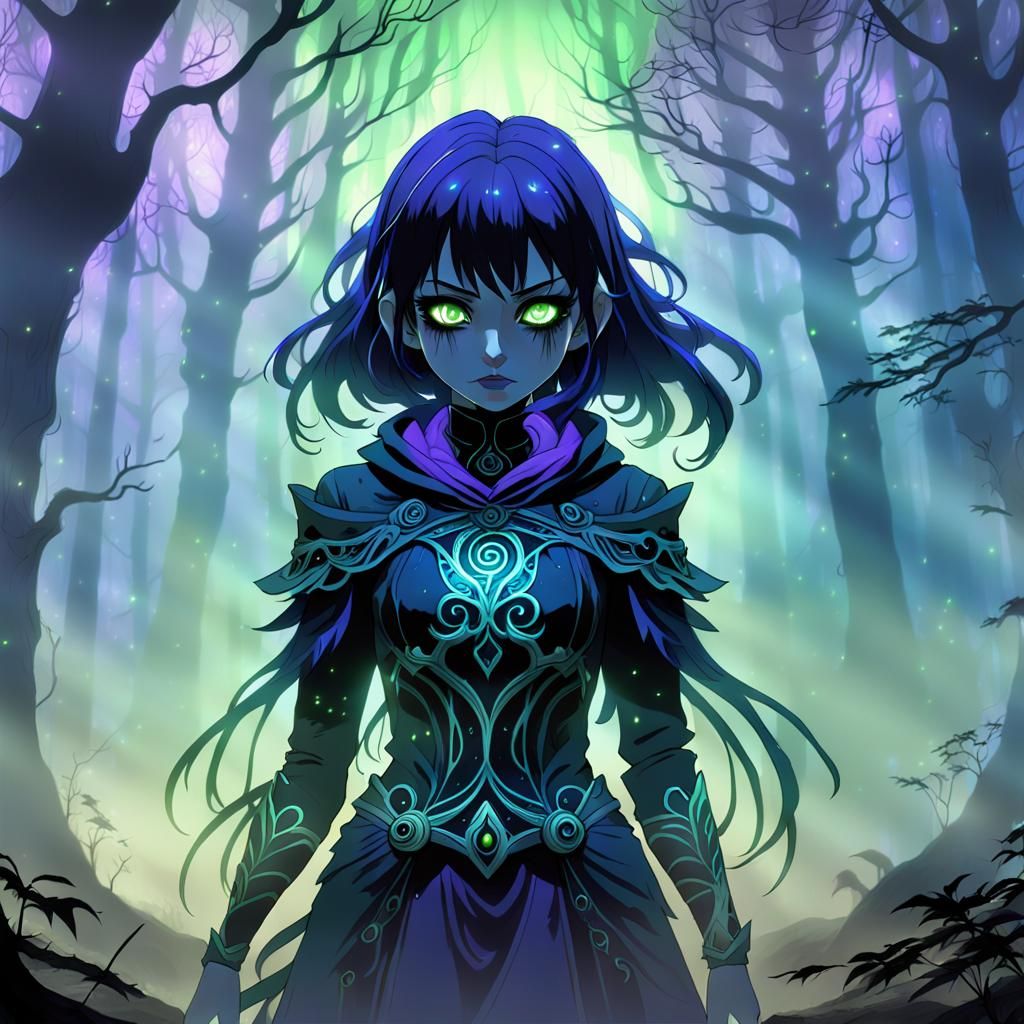 A cute realistic anime girl with evil expression and dark aura