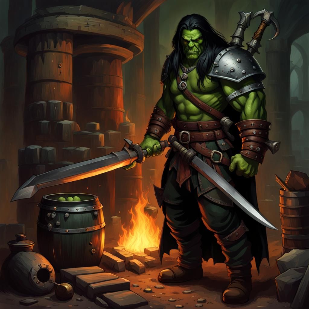 Orc Blacksmith in Grim Environment