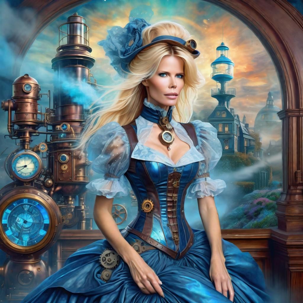 Victorian Steampunk Woman: Ethereal Holographic Portrait
