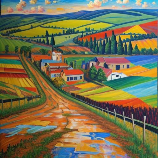 Expressionist Landscape Painting with Impasto Acrylic Textur...