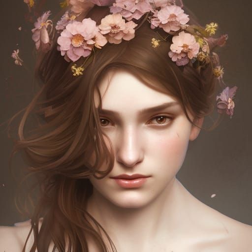 Girl with Flowers Portrait in Artgerm Style