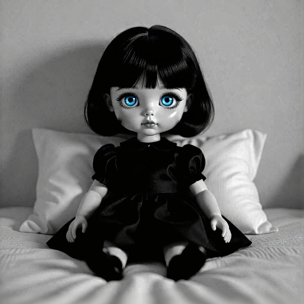 Eerie Doll with Piercing Gaze in Child's Room