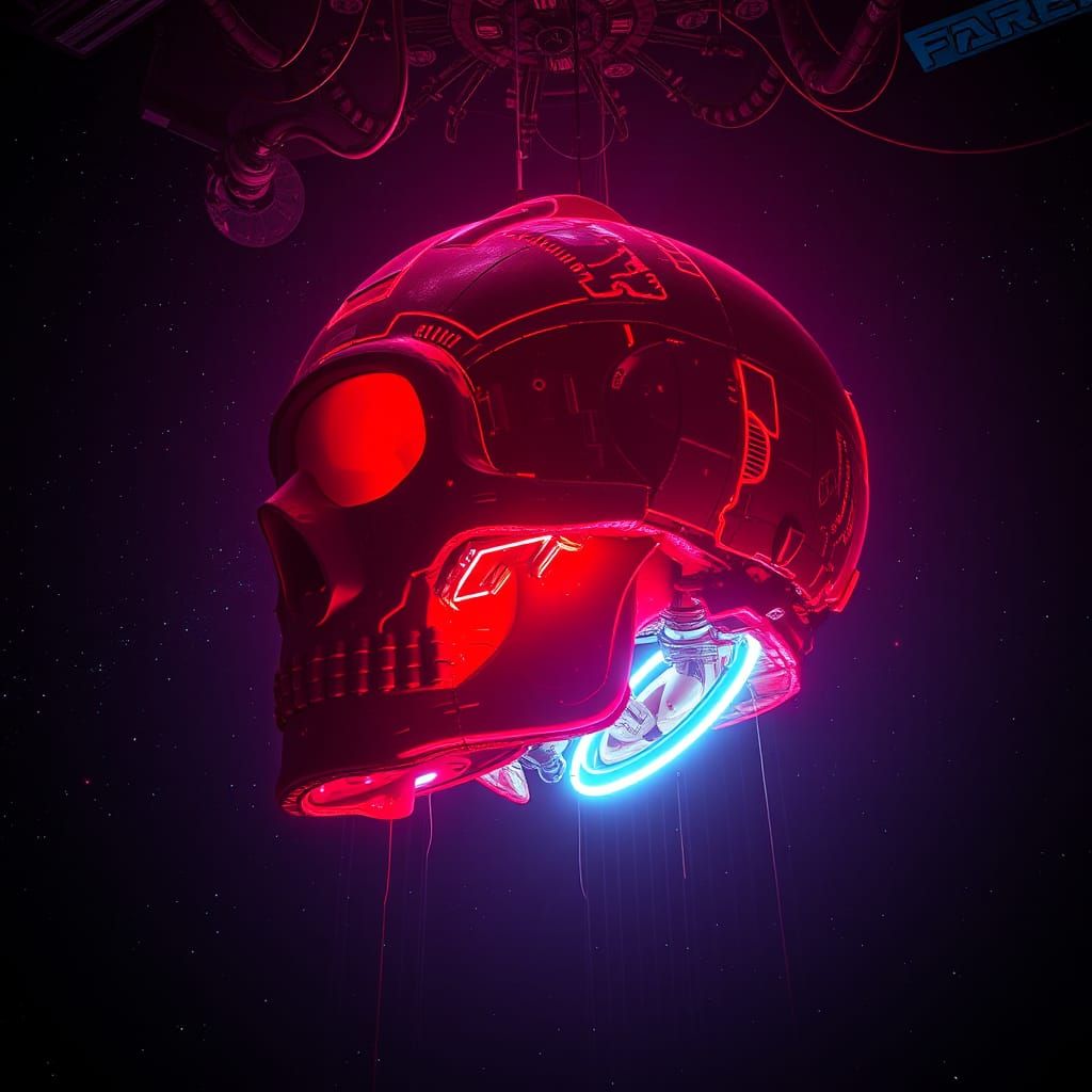 Cyberpunk Celestial Head Space Station in Deep Space