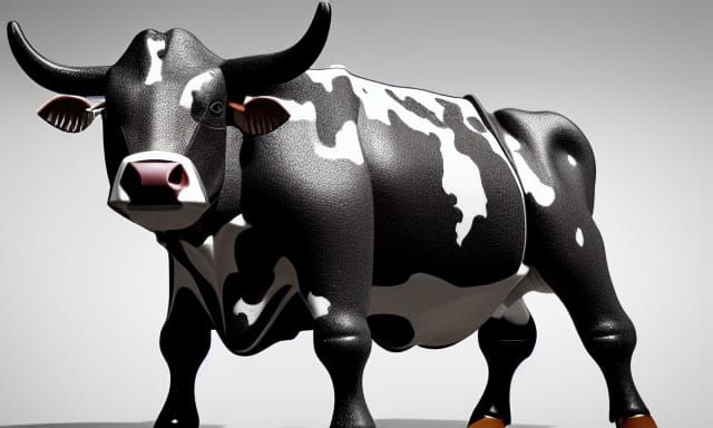 Hyperrealistic Cyborg Cow on Battlefield in 3D
