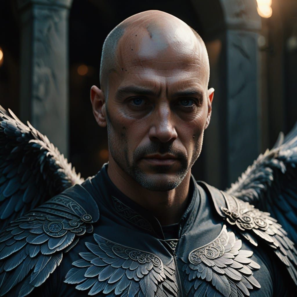 Fallen Angel Portrait with Runic Tattoos