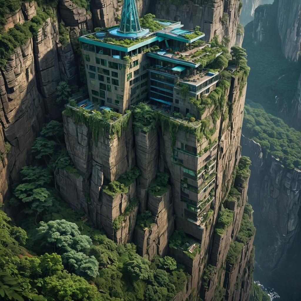 Cliffside Skyscraper: Modern Architectural Concept Art