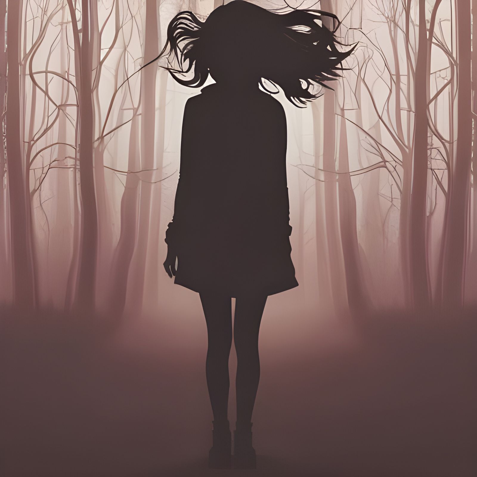 Girl's Silhouette in Foggy Forest, Splash Art