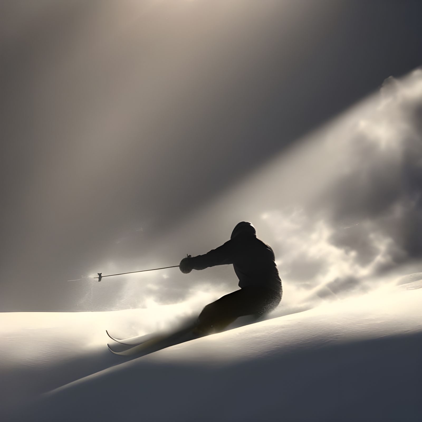 Skier Descends Snowy Slope in Sunlight