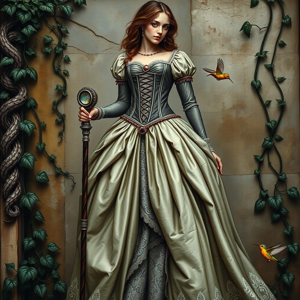 Regal Medieval Lady in Weathered Fresco