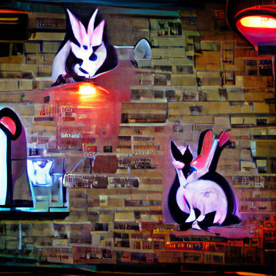 Rabbits Enjoying Nightlife in Lowbrow Style