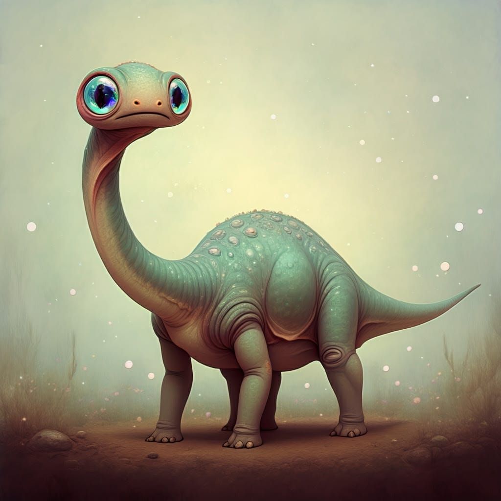 Surreal Dinosaur with Ethereal Glow and Whimsical Forms