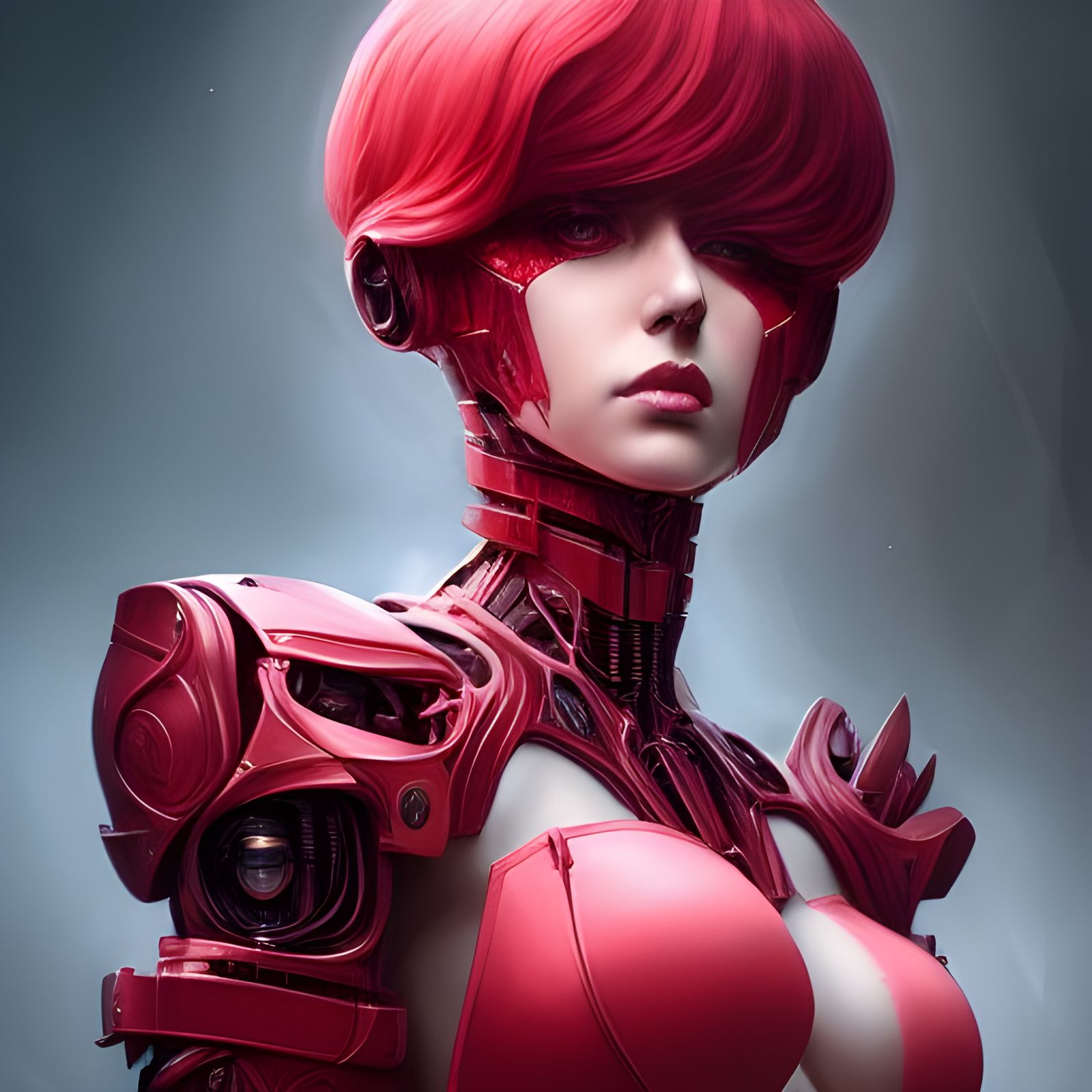 Scarlet Rose Humanoid in Intricate Armor