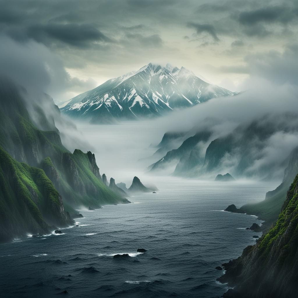 Fog-Shrouded Kuril Islands: A Cinematic Digital Painting