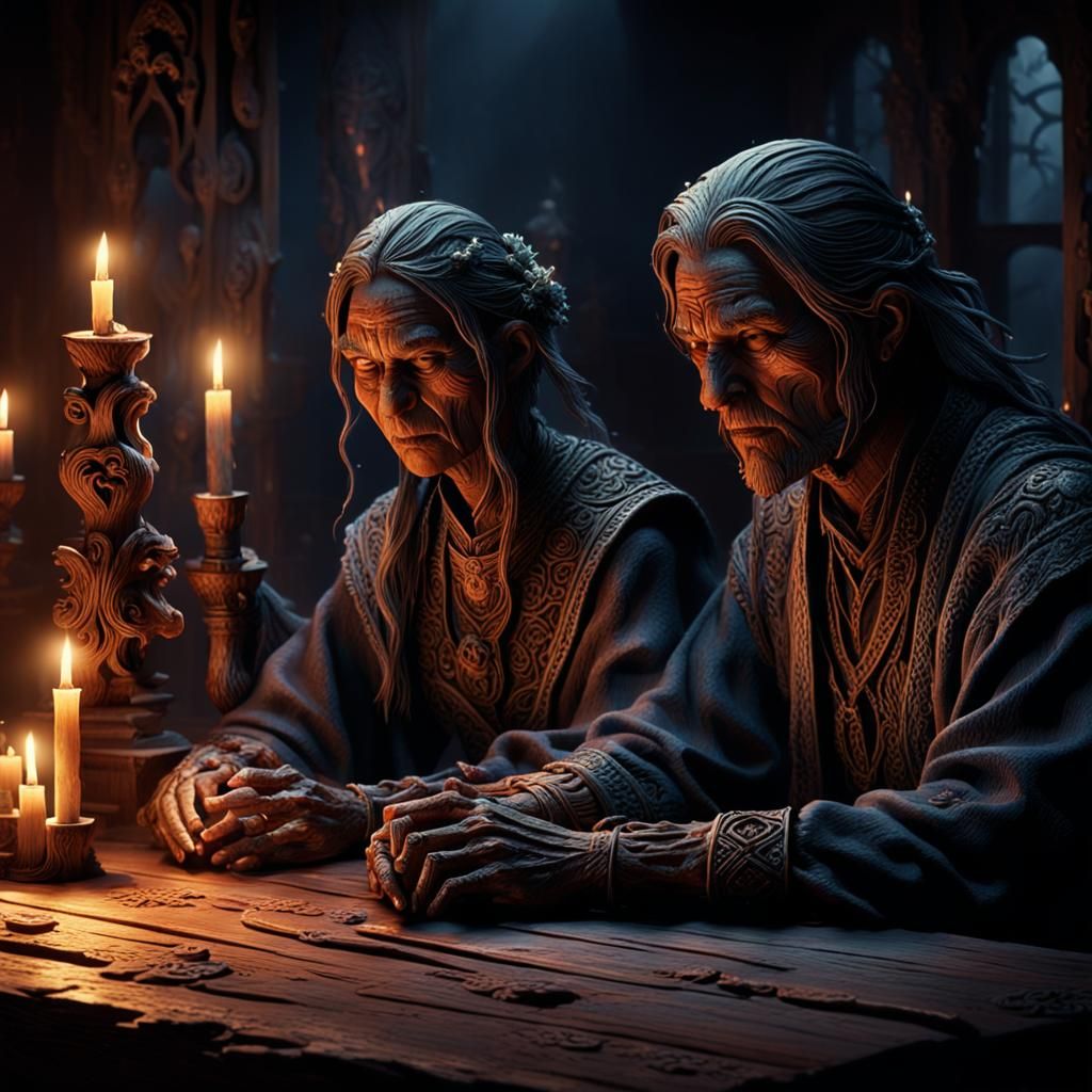 Ethereal Woodland Encounter in Moody Art Nouveau Style