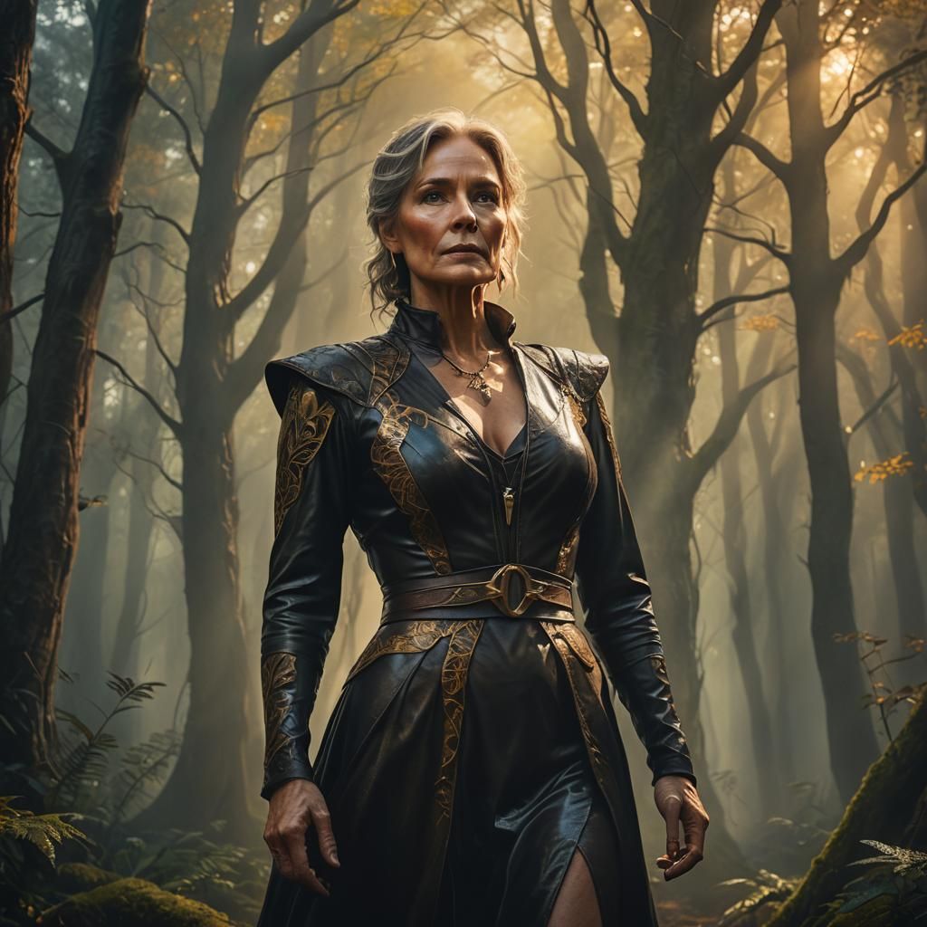 Mystical Forest Woman in Digital Matte Painting Style