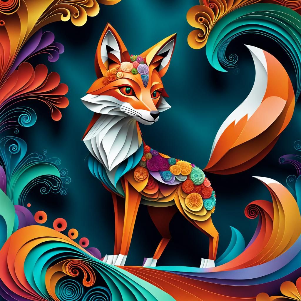 Folk-Art Origami Fox in Rich Colors