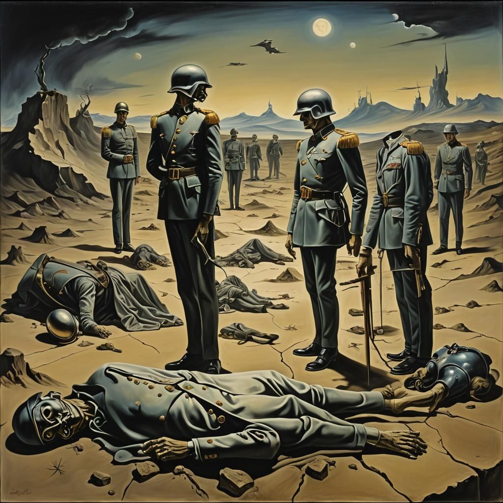 Surreal Fallen Soldiers in Dreamscape, Dali Style