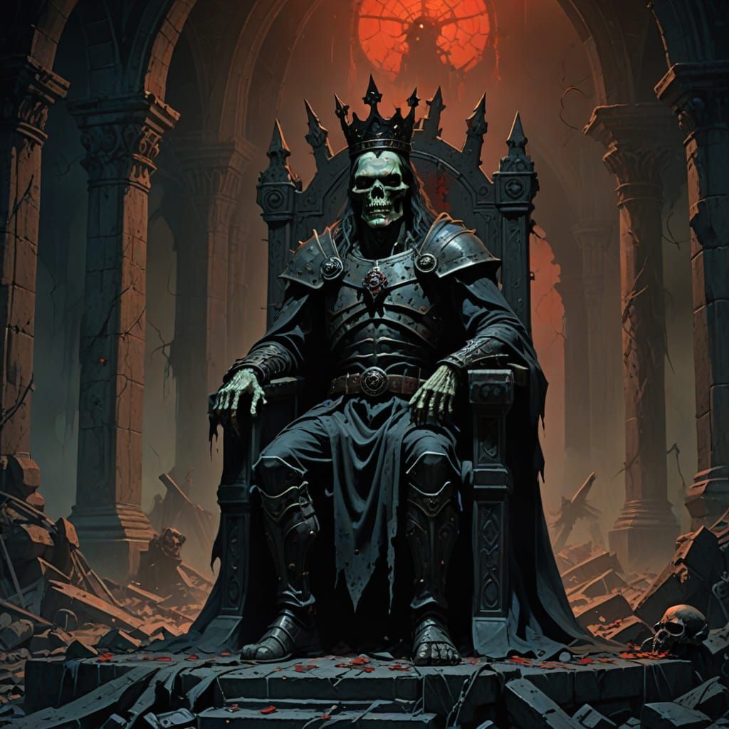 Zombie King in Desolate Castle - Dark Fantasy Art