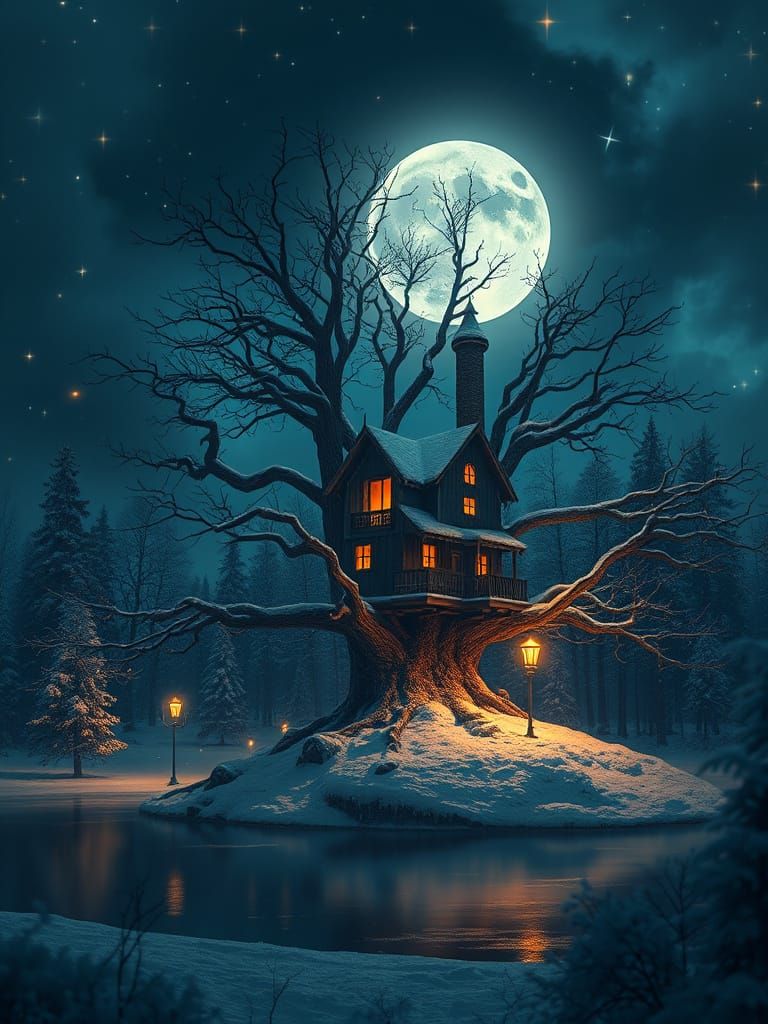 Haunted winter treehouse