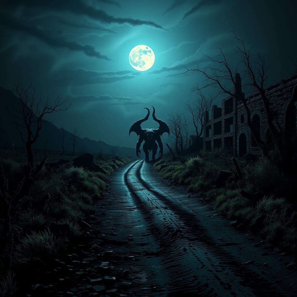 Eerie Moonlight Road to Dark Monster