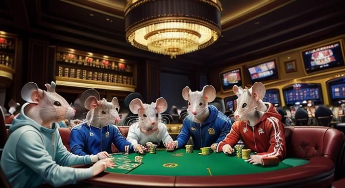 Mice Playing Poker in Casino, Hyperrealistic Art