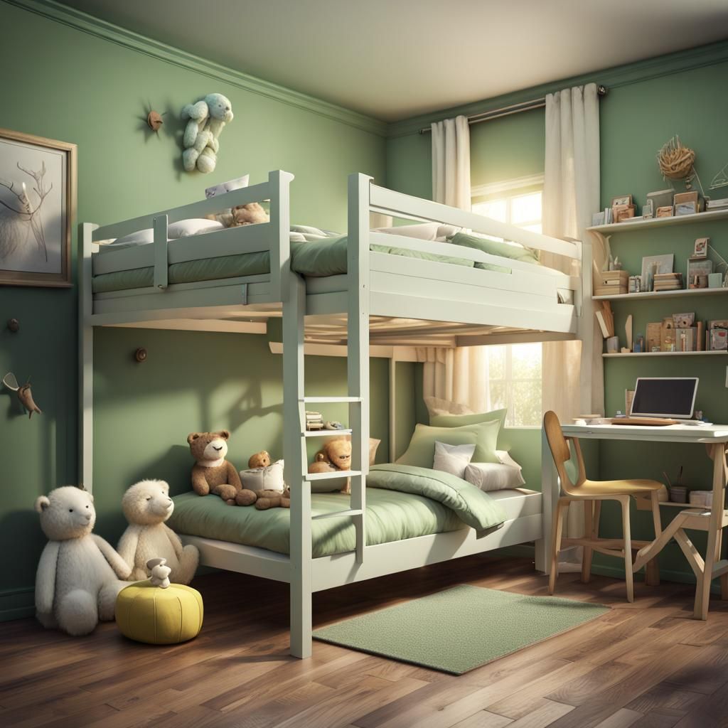 Boys' Bedroom with Bunk Bed in Detailed Matte Painting
