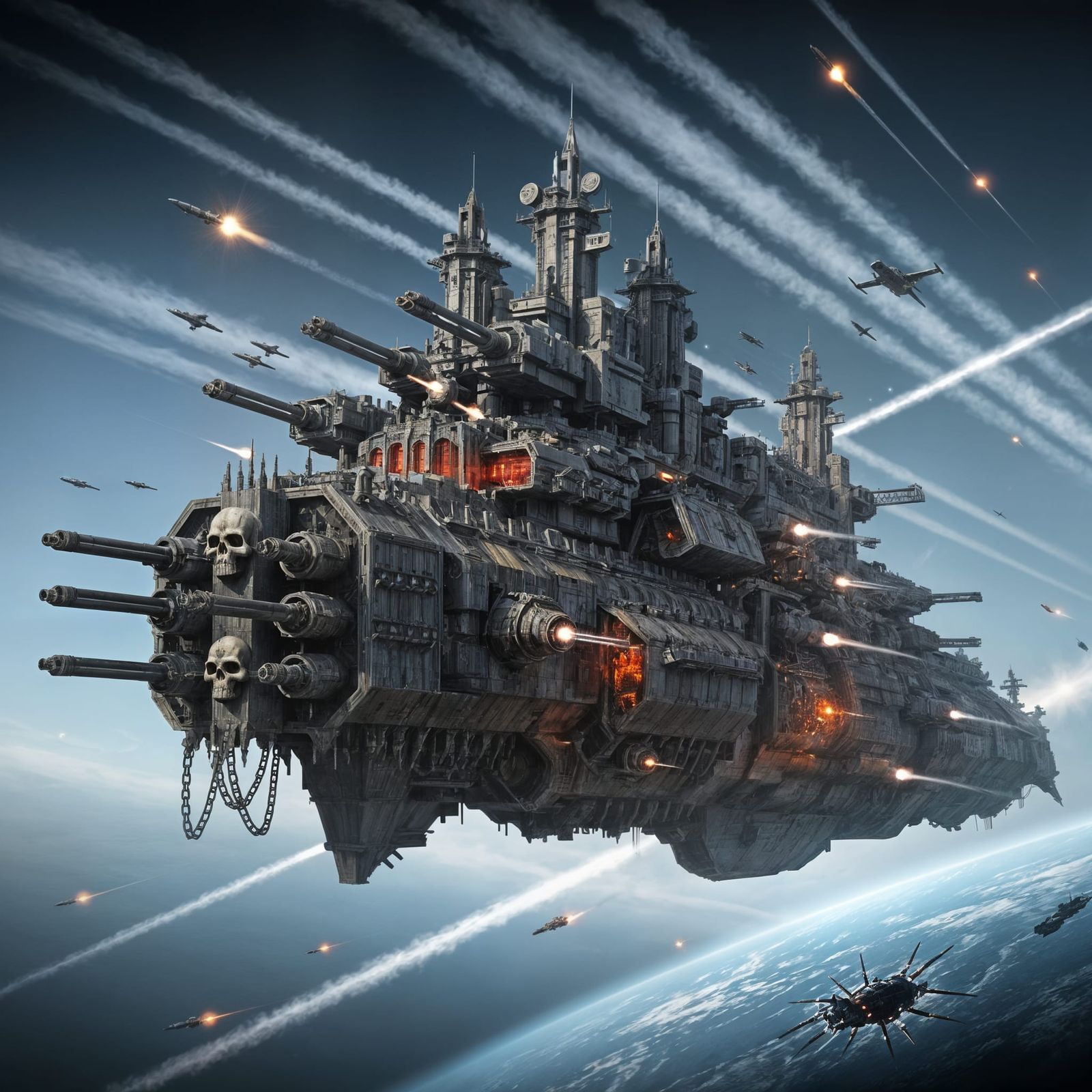 Colossal Military Void-Ship in Gritty Sci-Fi Art